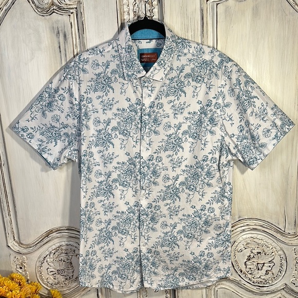 Men’s John Ashford White and Blue Floral Button Down Shirt - Picture 1 of 9